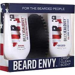 Beard Envy Kit Crisp Clean Scent: Usa Beard Wash Shampoo + Usa Beard Control Conditioner + Reinforced Boar Bristle Brush --2x88ml/3oz + Brush