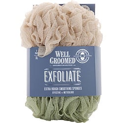 Spa Accessories Exfoliate Extra Rough Smoothing Sponges 2 Pack - Mens 2pk Jumbo Rough Net Sponges - Beige/sage Green By Spa Accessories